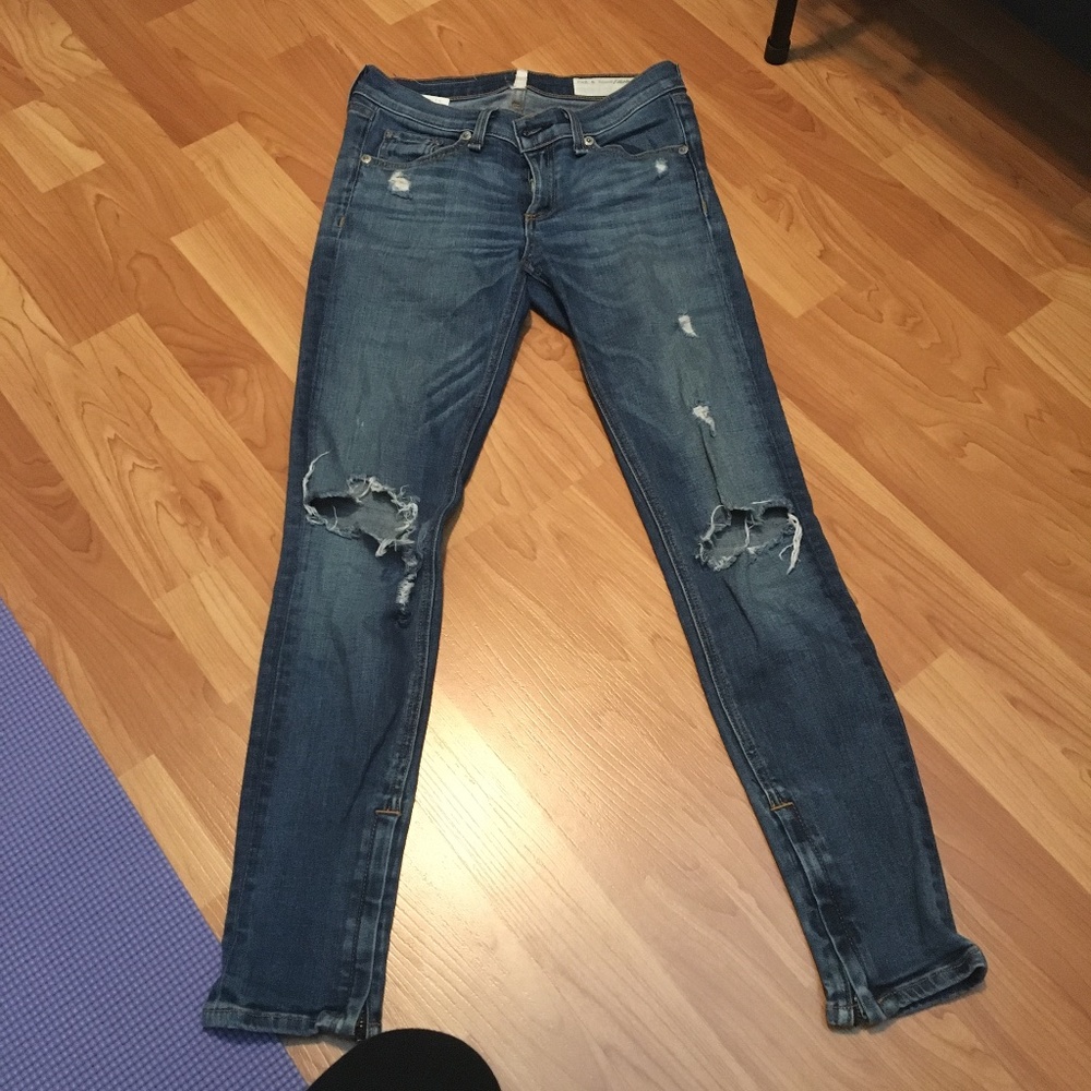 rag and bone distressed zipper capri jeans 25